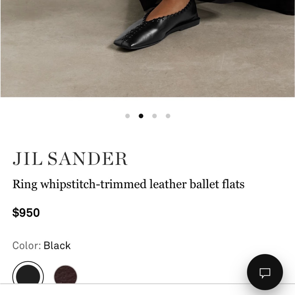 JIL SANDER Black Ring whipstitch-trimmed leather ballet flats Size 9 - Picture 3 of 11